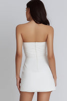 Load image into Gallery viewer, Ivory Satin Strapless A-Line Ruched Short Bachelorette Party Dress