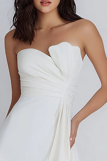 Ivory Satin Strapless A-Line Ruched Short Bachelorette Party Dress