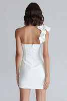 Load image into Gallery viewer, Ivory Satin One Shoulder Tight Short Bachelorette Party Dress