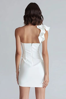 Ivory Satin One Shoulder Tight Short Bachelorette Party Dress