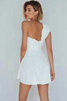 Load image into Gallery viewer, Ivory Satin One Shoulder Short Ruched A-Line Bachelorette Party Dress