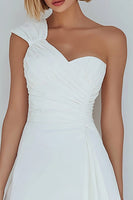 Load image into Gallery viewer, Ivory Satin One Shoulder Short Ruched A-Line Bachelorette Party Dress
