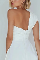 Load image into Gallery viewer, Ivory Satin One Shoulder Short Ruched A-Line Bachelorette Party Dress