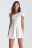 Load image into Gallery viewer, Women Simple Ivory Satin Short A-Line Bachelorette Party Dress One Shoulder Mini White Dress UK