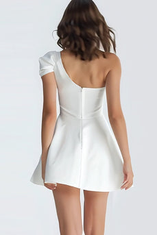 Simple Ivory One Shoulder Satin Short A-Line Bachelorette Party Dress