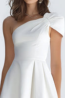Load image into Gallery viewer, Simple Ivory One Shoulder Satin Short A-Line Bachelorette Party Dress