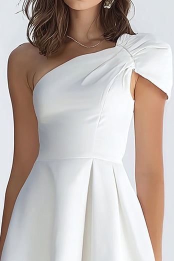 Simple Ivory One Shoulder Satin Short A-Line Bachelorette Party Dress