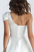 Load image into Gallery viewer, Simple Ivory One Shoulder Satin Short A-Line Bachelorette Party Dress