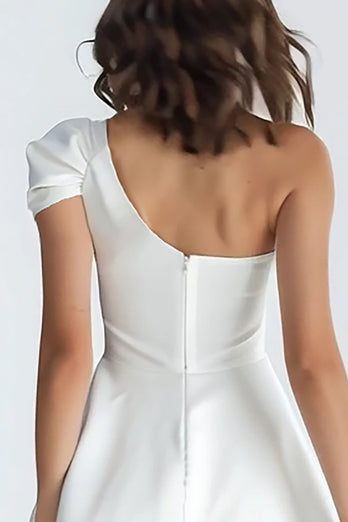 Simple Ivory One Shoulder Satin Short A-Line Bachelorette Party Dress