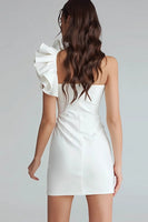 Load image into Gallery viewer, Ivory Satin One Shoulder Tight Short Bachelorette Party Dress with Ruffles