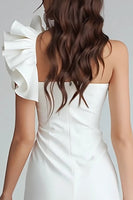 Load image into Gallery viewer, Ivory Satin One Shoulder Tight Short Bachelorette Party Dress with Ruffles