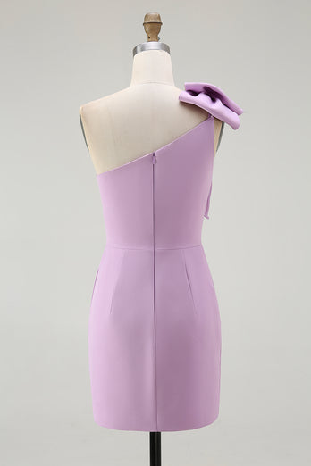 Satin One Shoulder Short White Dress with Bow