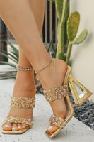 Load image into Gallery viewer, Sparkly Double Strap Golden Chunky Heel Sandals