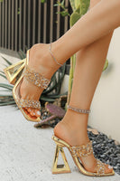 Load image into Gallery viewer, Sparkly Double Strap Golden Chunky Heel Sandals