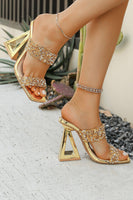 Load image into Gallery viewer, Sparkly Double Strap Golden Chunky Heel Sandals