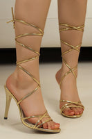 Load image into Gallery viewer, Golden Strappy High Heel Gladiator Stiletto Sandals