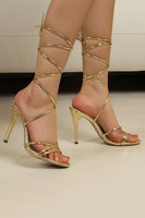 Load image into Gallery viewer, Golden Strappy High Heel Gladiator Stiletto Sandals