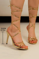 Load image into Gallery viewer, Golden Strappy High Heel Gladiator Stiletto Sandals