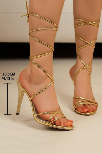 Golden Strappy High Heel Gladiator Stiletto Sandals