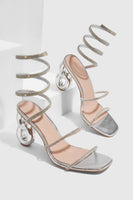 Load image into Gallery viewer, Sparkly Silver Open Toe Gladiator Stiletto Strappy High Heel Sandals