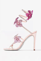 Load image into Gallery viewer, Glitter Beaded Flowers Pink Wrap Up Gladiator Strappy High Heeled Sandals