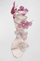 Load image into Gallery viewer, Glitter Beaded Flowers Pink Wrap Up Gladiator Strappy High Heeled Sandals