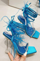 Load image into Gallery viewer, Fuchsia Strappy High Heel Gladiator Stiletto Sandals with Feather