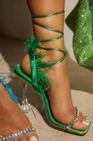 Load image into Gallery viewer, Fuchsia Strappy High Heel Gladiator Stiletto Sandals with Feather