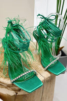 Load image into Gallery viewer, Fuchsia Strappy High Heel Gladiator Stiletto Sandals with Feather