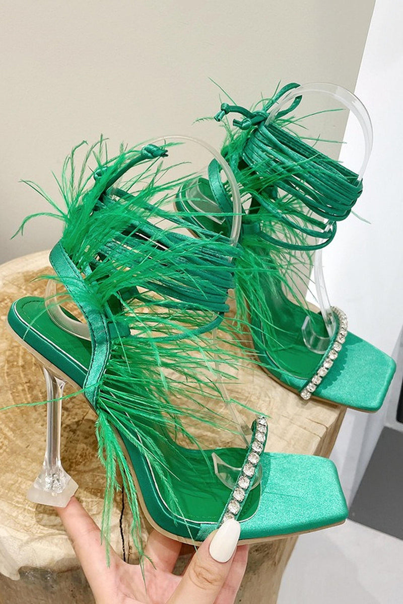 Load image into Gallery viewer, Fuchsia Strappy High Heel Gladiator Stiletto Sandals with Feather