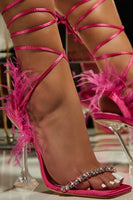 Load image into Gallery viewer, Fuchsia Strappy High Heel Gladiator Stiletto Sandals with Feather