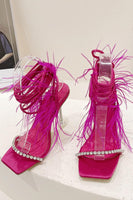 Load image into Gallery viewer, Fuchsia Strappy High Heel Gladiator Stiletto Sandals with Feather