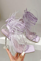 Load image into Gallery viewer, Fuchsia Strappy High Heel Gladiator Stiletto Sandals with Feather
