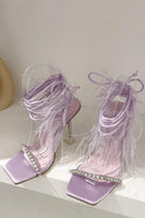 Load image into Gallery viewer, Fuchsia Strappy High Heel Gladiator Stiletto Sandals with Feather