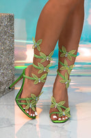 Load image into Gallery viewer, Sparkly Wrap Up Gladiator Stiletto Strappy High Heeled Sandals with Butterflies