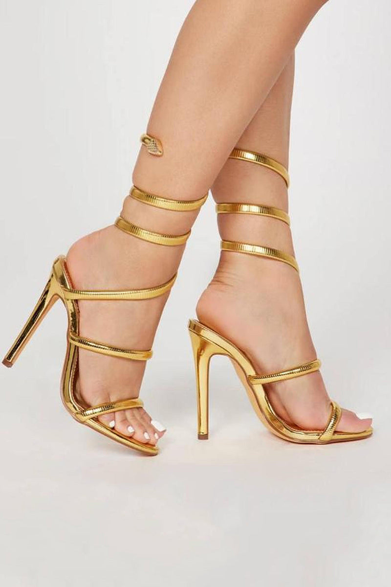 Load image into Gallery viewer, Sparkly Golden Wrap Up Gladiator Strappy High Heeled Sandals for Party