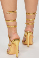 Load image into Gallery viewer, Sparkly Golden Wrap Up Gladiator Strappy High Heeled Sandals for Party