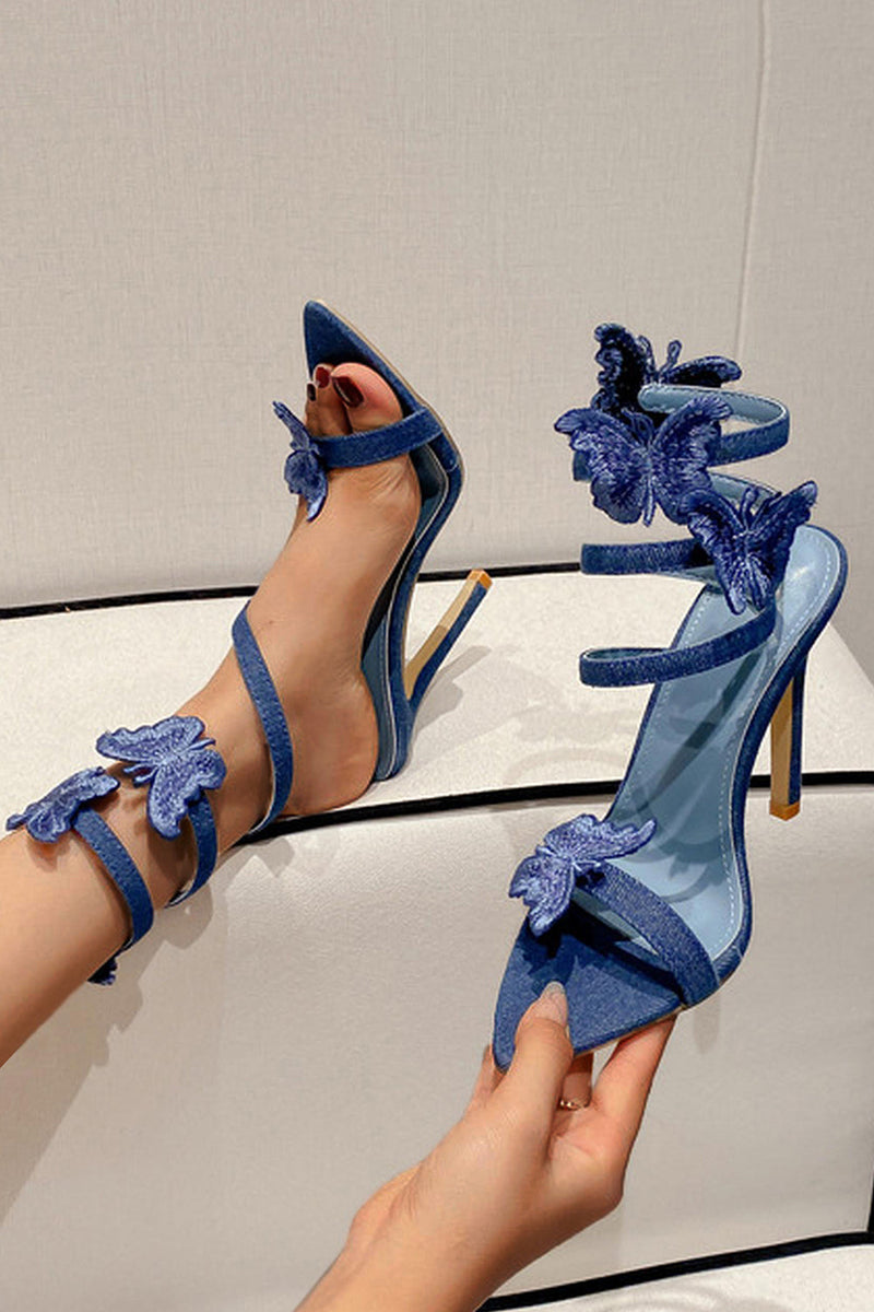 Load image into Gallery viewer, Blue Wrap Up Gladiator Stiletto Strappy High Heel Sandals with Butterfly