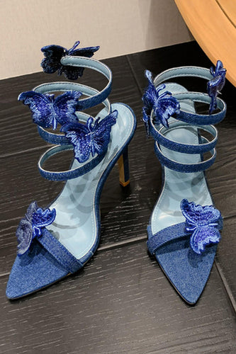 Blue Wrap Up Gladiator Stiletto Strappy High Heel Sandals with Butterfly
