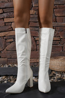 Load image into Gallery viewer, White Go Go Knee High Chunky Heel Pointed Toe Boots