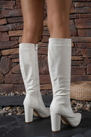 Load image into Gallery viewer, White Go Go Knee High Chunky Heel Pointed Toe Boots