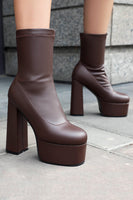 Load image into Gallery viewer, White Go Go Chunky Platform Heeled Ankle Round Toe Boots