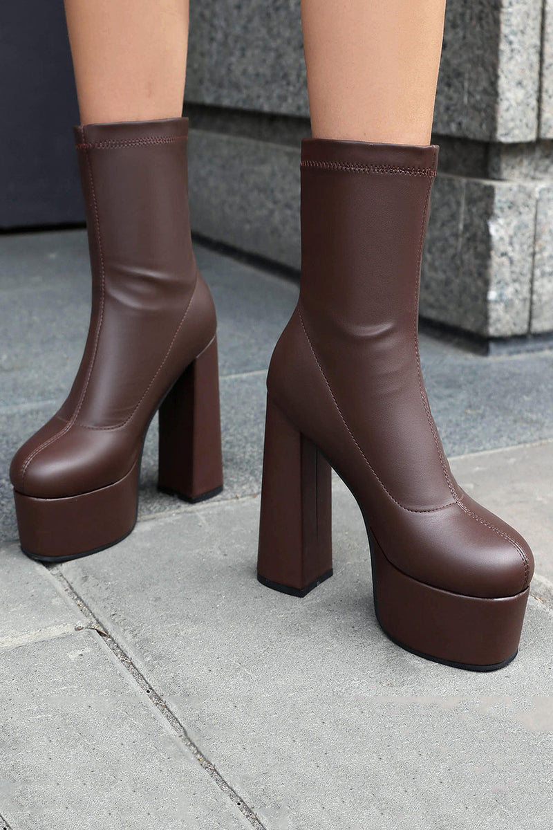 Load image into Gallery viewer, White Go Go Chunky Platform Heeled Ankle Round Toe Boots