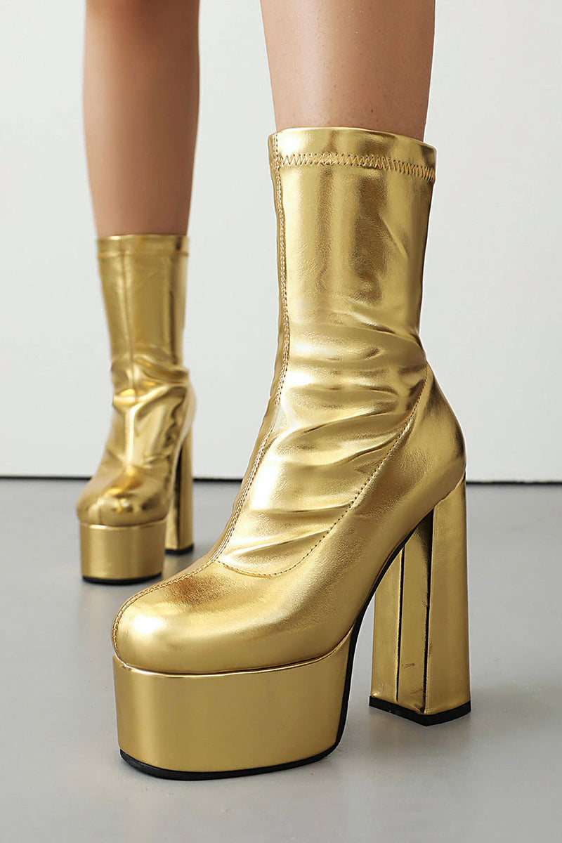 Load image into Gallery viewer, White Go Go Chunky Platform Heeled Ankle Round Toe Boots