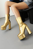 Load image into Gallery viewer, White Go Go Chunky Platform Heeled Ankle Round Toe Boots