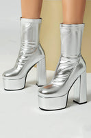Load image into Gallery viewer, White Go Go Chunky Platform Heeled Ankle Round Toe Boots