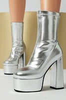 Load image into Gallery viewer, White Go Go Chunky Platform Heeled Ankle Round Toe Boots