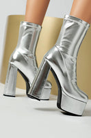 Load image into Gallery viewer, White Go Go Chunky Platform Heeled Ankle Round Toe Boots