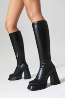 Load image into Gallery viewer, White Go Go Square Toe Knee High Chunky Platform Heel Boots