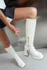 Load image into Gallery viewer, White Go Go Square Toe Knee High Chunky Platform Heel Boots